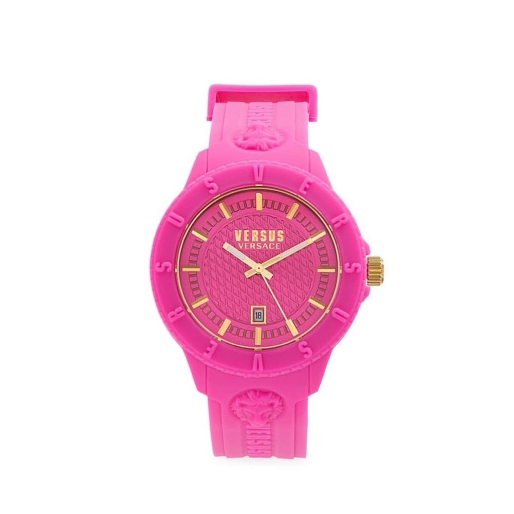 💗Brand New Versus Versace Hot Pink & Gold Silicone Watch – Bold & Sporty Luxe✨